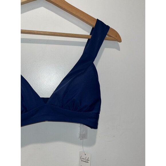 NWT Cupshe Navy Blue Wide adjustable Straps V-Neck Women's Bikini Top Size S - Picture 2 of 5